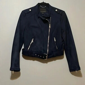 Banana Republic‎ | Navy blue vegan suede moto biker jacket Women’s S petite PS